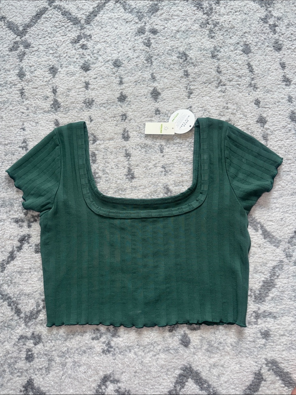 aerie Forest Green Ribbed Scoop-Neck Crop Top